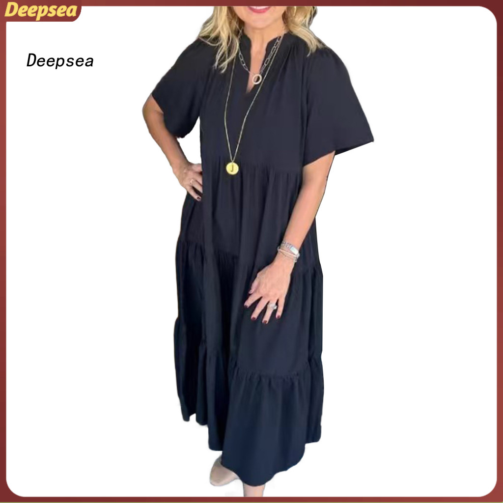 DPA ชุด Boho Chic ลําลองหลวม Fit V คอ ชุดสําหรับฤดูร้อนVacay Flowy Tiered Maxi ชุดชายหาด Casual Outi