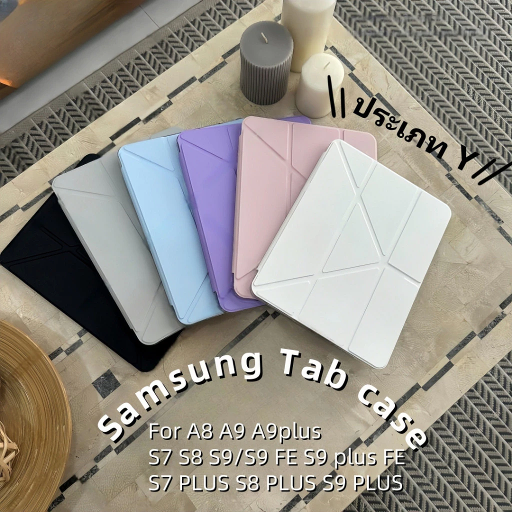 เคสแท็บเล็ต Samsung แบบพับได้รูปตัว Y for Tab S10 Lite A11+/S9/S9+/S10+/S8+/S7+/A9 พร้อมช่องสำหรับปากกา ฝาหลังโปร่งใส