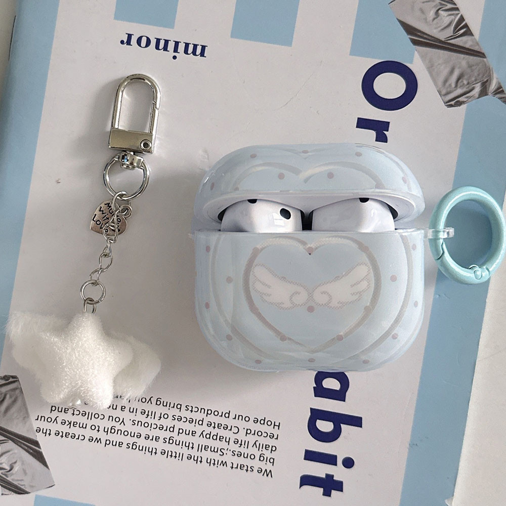 หัวใจปีกจุดสีฟ้าน่ารักเหมาะสําหรับเคสหูฟัง apple airpods4 airpods 2 3 pro pro3 2025 pro2 เคส usb c ฝาครอบบลูทูธไร้สาย