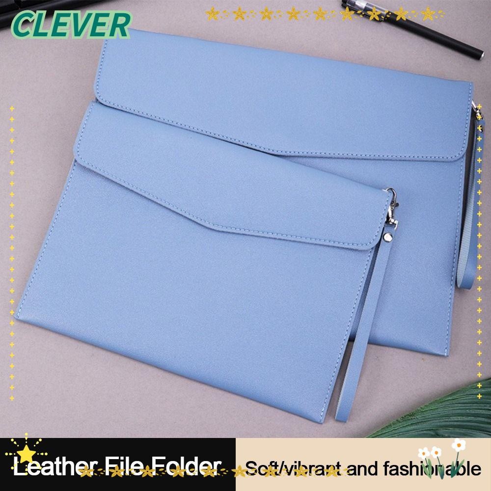 CLEVER กระเป๋าเอกสารหนัง, แฟ้มหนัง A4 A5 ความจุขนาดใหญ่, หนังโฟลเดอร์ซองจดหมาย A4 พร้อมที่จับกระเป๋าเอกสารโรงเรียน Office