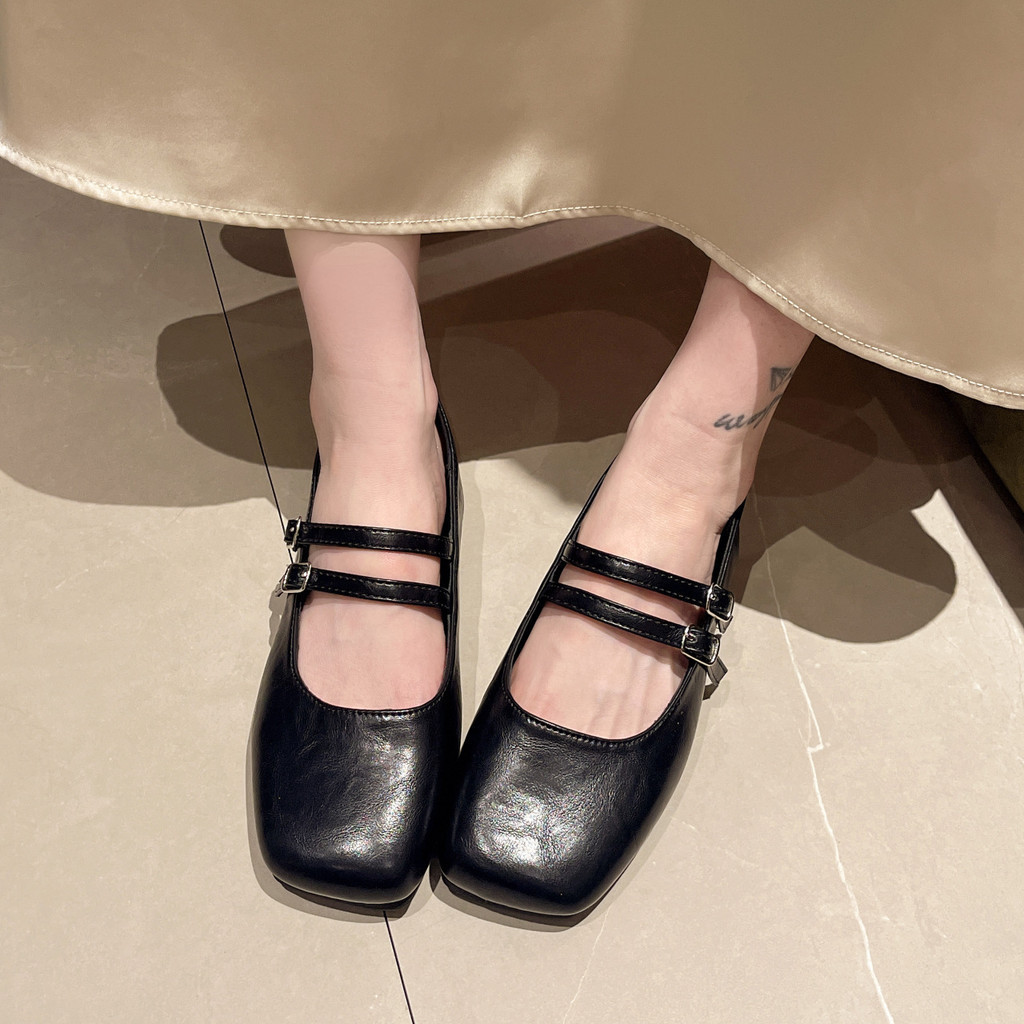 【พร้อมส่ง】รองเท้าแมรี่เจนมีสไตล์ สไตล์ฝรั่งเศส นิ้วเท้าเหลี่ยม ส้นเตี้ย - รูปที่ 3