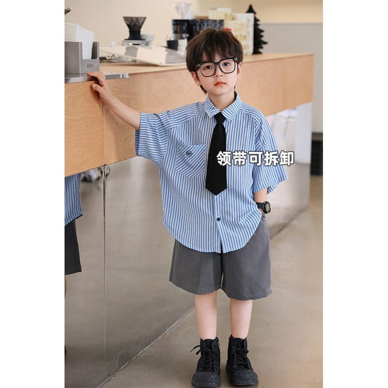 เด็กชายสไตล์อเมริกันกระโหลกสูทสไตล์2024สูทกลางเด็กใหญ่หล่อแขนสั้นเสื้อผูกชุดสองชิ้นอินเทรนด์ชายสไตล์อเมริกันกระโหลกสูท2024กลางเด็กใหญ่หล่อแขนสั้นเสื้อผูกชุดสองชิ้นอินเทร 5.24