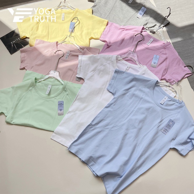 YOGATRUTHSports เสื้อยืดต้านเชื้อแบคทีเรีย ไม่มีรอยต่อ Breathable Slimming Gym Top พิลาทิส วิ่ง