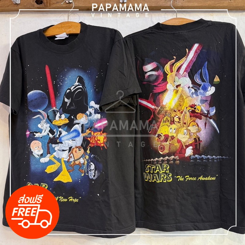 [ ลูนี่ตูนส์ X StarWars ] The New Hope parody tag Hanes USA เสื้อการ์ตูน เสื้อวินเทจ ล้อเลียน papamama vintage shirt