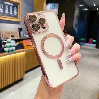 หรูหราชุบแม่เหล็กโปร่งใสเคสโทรศัพท์เข้ากันได้สําหรับiPhone 17 16 15 14 13 12 11 Pro Max Air XR 7 8 Plusไร้สายชาร์จนุ่มกันกระแทกเคสโทรศัพท์ใสฝาหลังAes