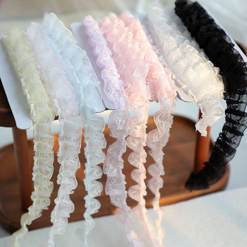 1 หลา 2 ซม.กว้างจีบยืดลูกไม้ Trims ริบบิ้น Ruffled Elastic Band Baby Hairband เข็มขัดรองเท้าเทปตกแต่ง DIY Craft Supplies