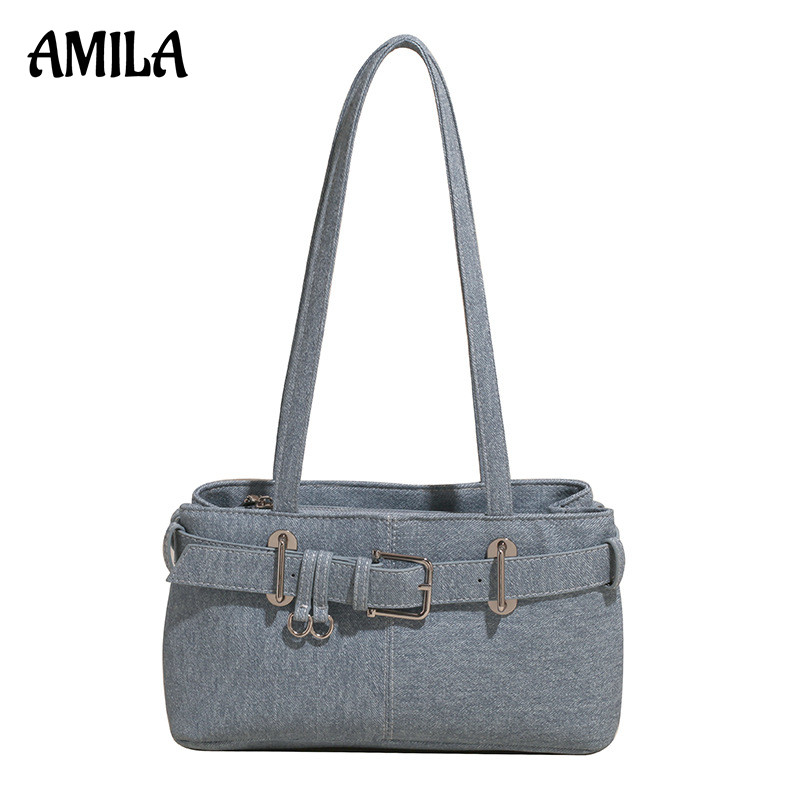 AMILA กระเป๋าแฟชั่นใต้วงแขน Denim Design กระเป๋าถือเรียบง่าย