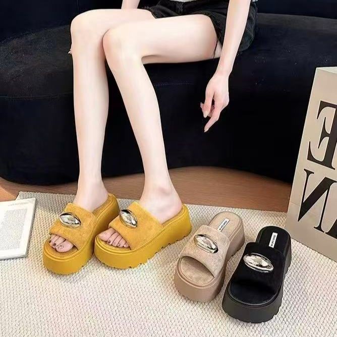 One for all พร้อมส่งจากไทย TX674 รองเท้าแตะส้นหนา สไตล์อินเทรนด์ สำหรับผู้หญิง รูปแบบใหม่ ส้นตึก7cm แต่งขาดสวมใส่ได้ง่าย