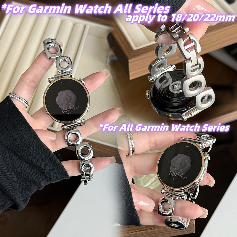 สายสแตนเลสแฟชั่นสําหรับ Garmin Vivoactive 4/5, Forerunner, Serise ขนาด 18/20/22 มม. สําหรับชายหญิง
