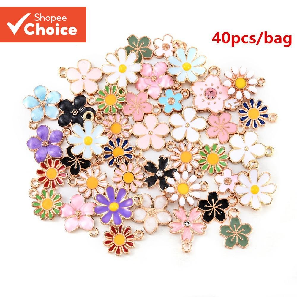 สีสันสารพัน 40 ชิ้น/ถุงผสมเคลือบโลหะผสม Daisy ดอกไม้จี้ Charms DIY อุปกรณ์เสริม