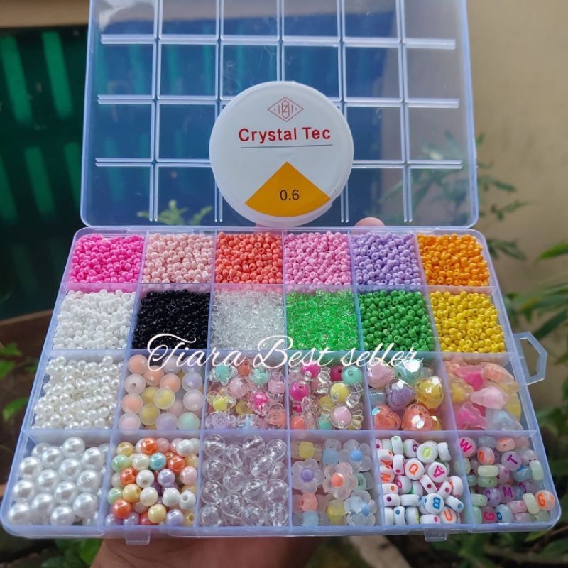 Mote ลูกปัดชุด 1 กล่อง Sand Mote Bead 8/o 3mm Box Package 24 ช่อง (ฟรีเชือกยางยืด 0.6) Aesthetic Mot