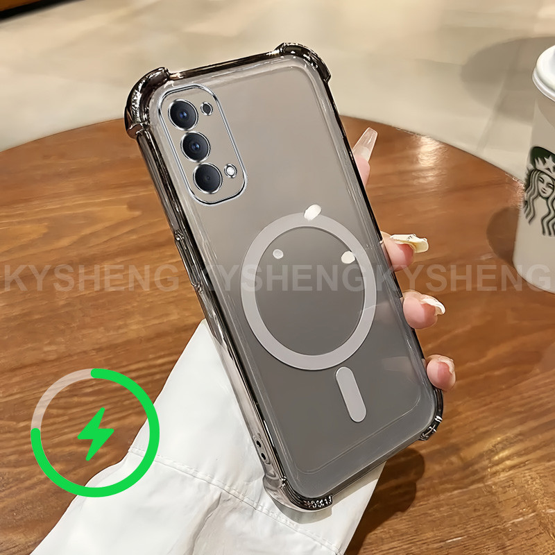 เคสสําหรับ OPPO Reno 4 5k เคสโทรศัพท์ TPU ชาร์จแม่เหล็กสี่มุมป้องกันการตกเปลือกนิ่มโปร่งใส WBQ - รูปที่ 3