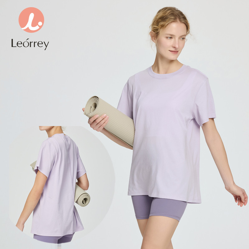 Leorrey-เสื้อยืดคอกลมหลวมๆ ผ้าฝ้ายแท้แขนสั้น เสื้อยืดออกกำลังกาย ลำลอง