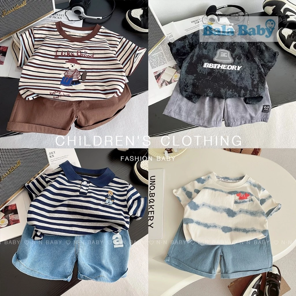 เสื้อผ้าแฟชั่นเด็ก เสื้อผ้าเด็กผู้ชาย หล่อๆ เท่ๆ ชุดเซ็ต 2 ชิ้น Size80-120cm DXT25