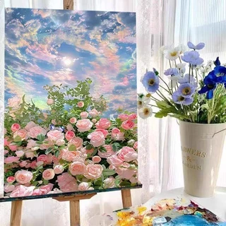 มีกรอบ ภาพวาดระบายสีตามตัวเลข ขนาด DIY ระบายสีตามตัวเลข 30*40 ซม.สไตล์ญี่ปุ่น สําหรับตกแต่งบ้าน