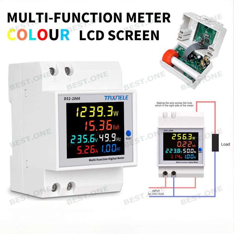 เครื่องวัดแรงดันไฟฟ้าความถี่ D52-2066 6IN1 din rail AC monitor 110V 220V 380V 100A KWH