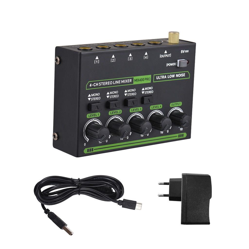 Fast Delivery Mini Audio Mixer 4-Channel Audio Mixer สเตอริโอ Mono Switching 6.35 มม.TRS/TS Input Type-C DC 5V Audio Processorlet Ultralow-noise Mixer Integrated V
