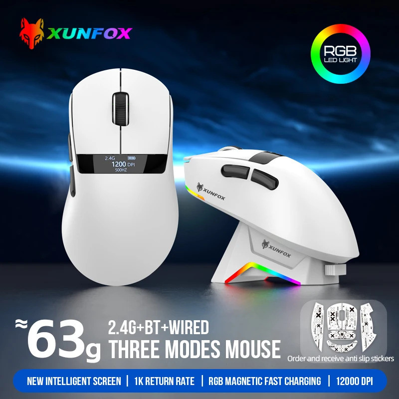 XUNFOX H9/H9 pro เมาส์น้ําหนักเบาไร้สายพร้อมแท่นชาร์จ Paw3311 500mAh 12000dpi เมาส์เกม Tri-mode พร้อ