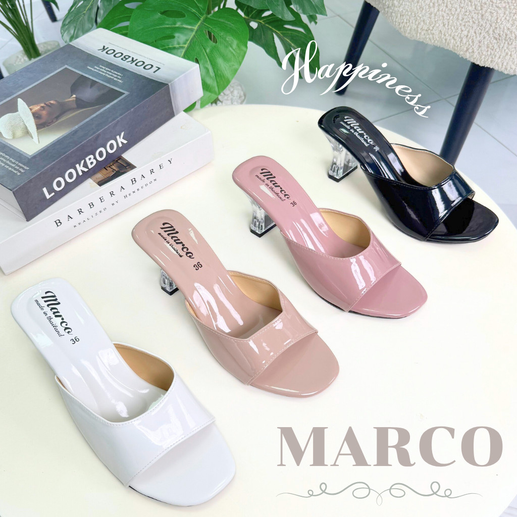 🌟รองเท้าส้นแก้ว แบรนด์ ᗰᗩᖇᑕO รุ่น B1010 รองเท้าส้นแก้ว ส้นสูง2นิ้ว ผ้าสังเคราะห์เกรดA นิ่ม ไม่กัดเท้า