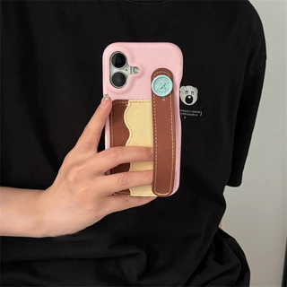 น่ารักเกาหลีสีลูกกวาดกระเป๋าบัตรเคสโทรศัพท์ที่มีข้อมือปุ่มแบบพกพาสําหรับ ไอโฟน 16 15 14 13 มือโปร สูงสุด ปกหลัง