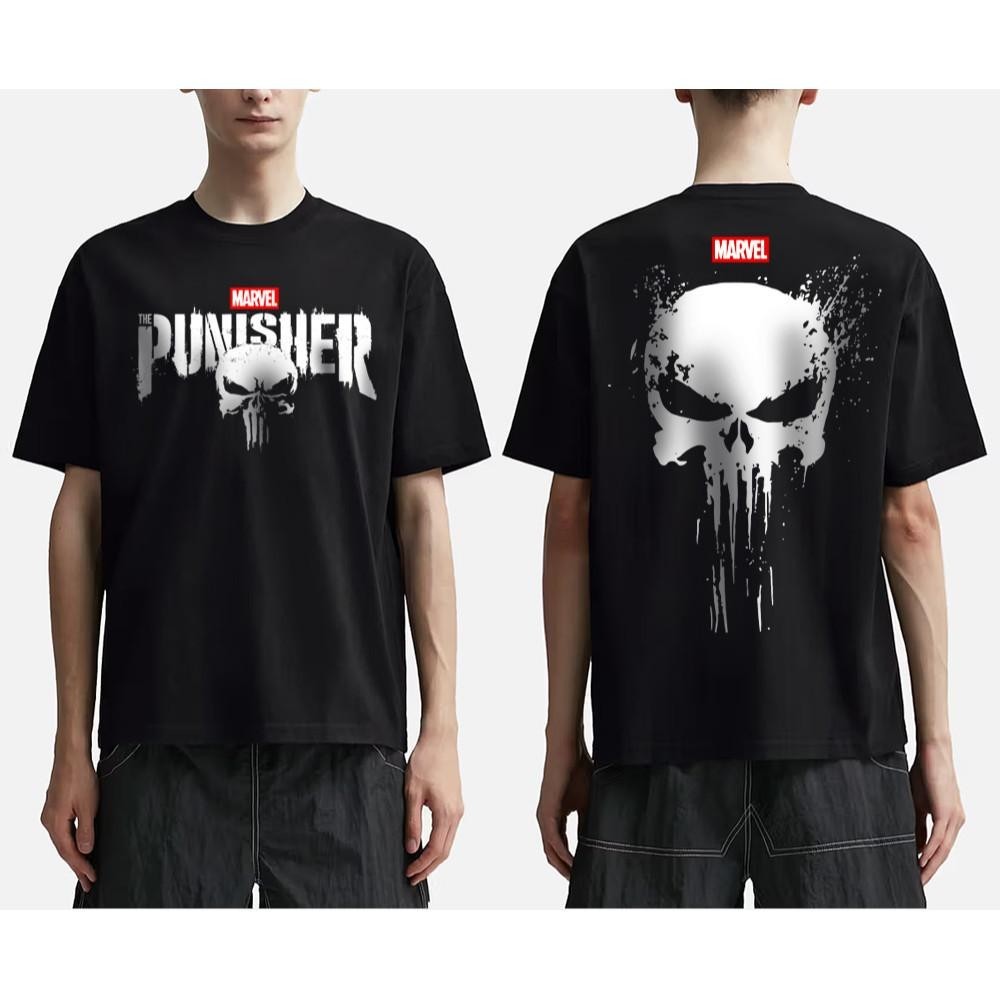 【พร้อมส่ง】Marvel American TV series Punisher Skull T-shirt เสื้อยืด Skeleton เสื้อยืดแขนสั้น rounhbb