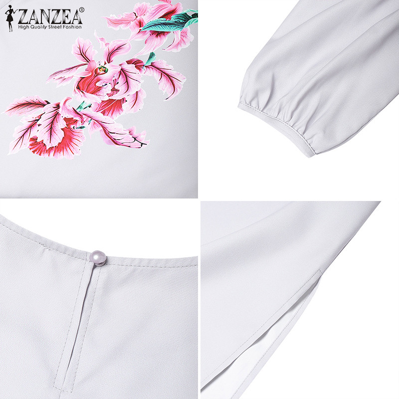 ZANZEA ผู้หญิงเกาหลี Ladylike สタイルลูกเรือคอ 3/4 แขนโคมไฟพิมพ์ลายดอกไม้ Midi Dress - รูปที่ 7