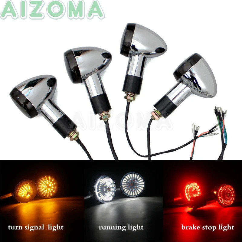 Front/Rear Motorcycle 3 in 1 Turn Signal LED Brake Indicator Lights w/ Running Day Lamp for Harley Y