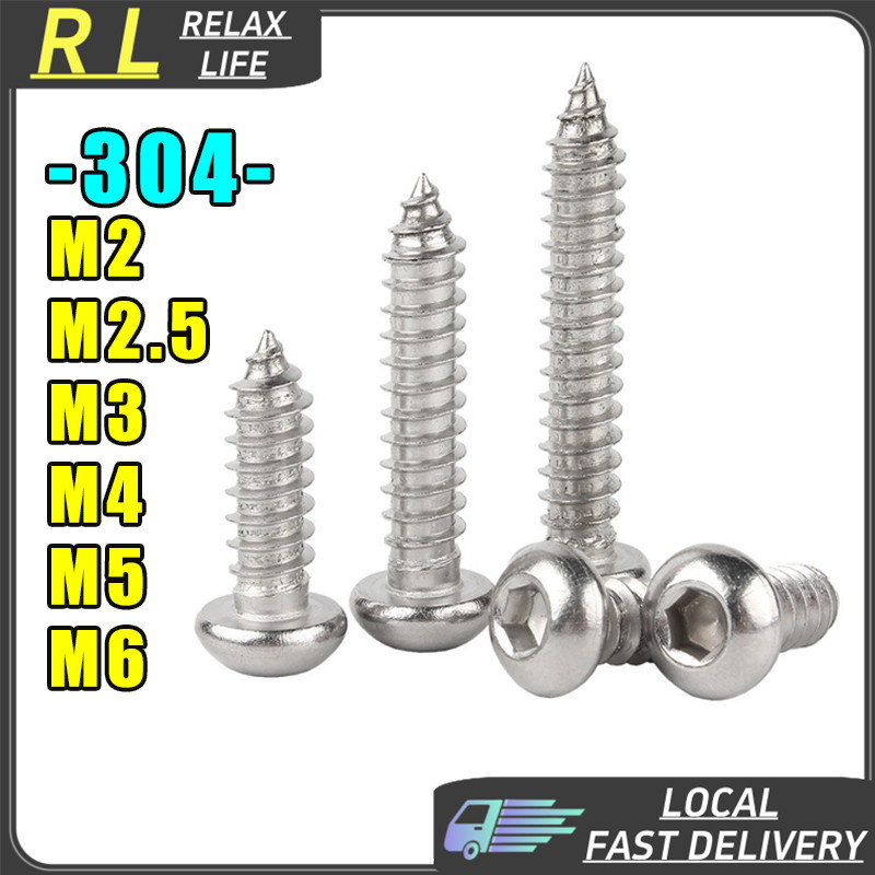 [RL] M2-M6 Hex Socket Self Tapping Screws Half Round Head Allen Key Screws 304 Stainless Steel Wood 