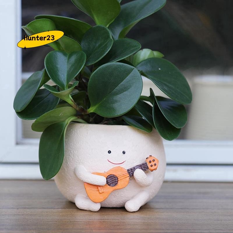 Smily Face Planter หม้อระบายน้ําน่ารักเรซิ่นสําหรับ String of Plant กีตาร์หม้อสําหรับในร่ม
