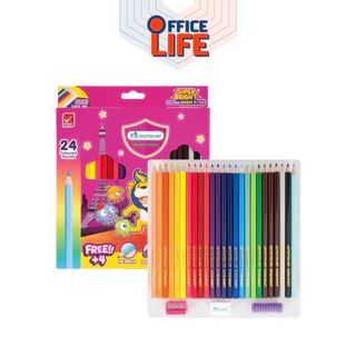 Master Art (มาสเตอร์อาร์ต) ดินสอสีไม้ รุ่น Super Bright และลาย Stitch (สติทช์) แท่งสั้น/ยาว 12–24 สี แถมกบเหลา (1 กล่อง)