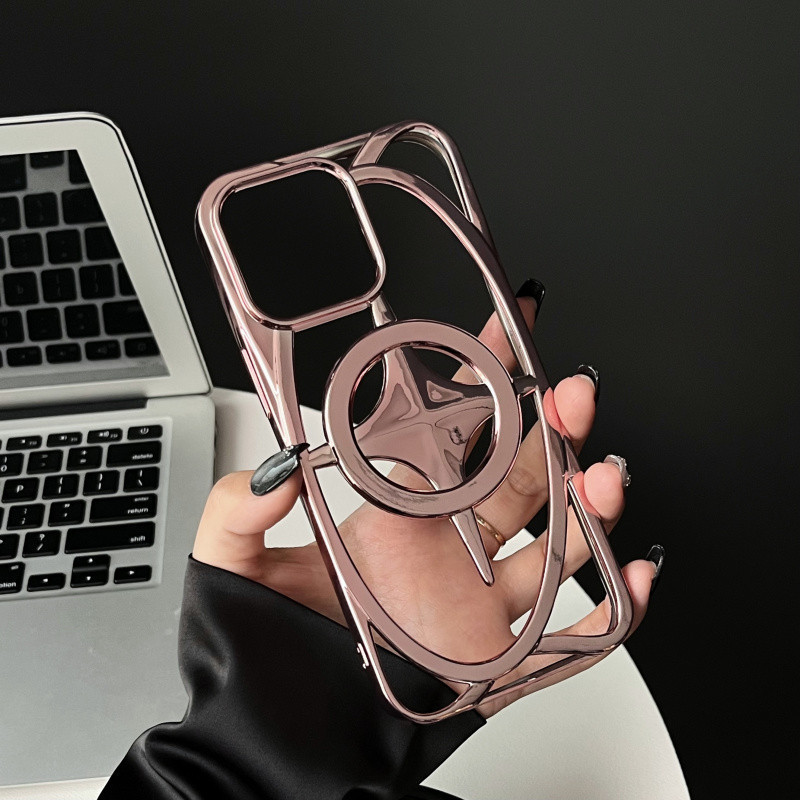 เคสโทรศัพท์แม่เหล็กชุบกลวงดาวสําหรับiPhone 11 12 13 14 15 16 Pro Max PlusปลอกMinimalออกแบบแม่เหล็กปกอ่อนสําหรับiPhone15Promaxกรณี