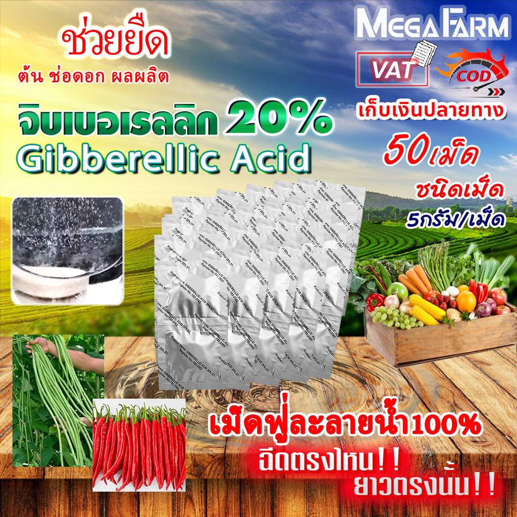 จิ๊บเม็ด จิบเบอเรลลิน Gibberellin จิบเบอเรลลิก แอซิด ชนิดเม็ด Gibberellic Acid 20% ละลายน้ำ 100% มีหลายตัวเลือก