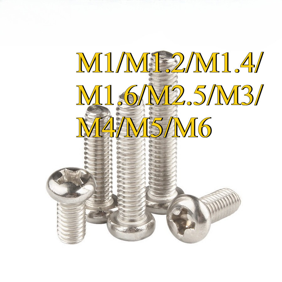 น็อต สกรู หัวกลม หัวแพน แฉก P+ชุบนิกเกิล เกลียวมิล หยาบ Pan Head Phillip Machine Screw M1/M1.2/M1.4/