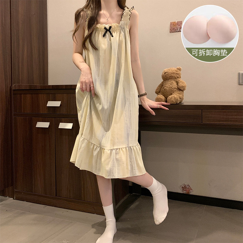 ✨ชุดนอน Nightdress pajamas สายเดี่ยว ฤดูร้อนสไตล์ใหม่ กลางความยาวสแควร์คอแขนสั้นสลิง Nightdress Loungewear ผู้หญิง ราคา ถูกที่สุด ดีลบีเคเค แกลเลอรีภาพที่ 7