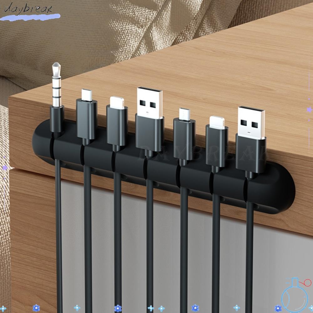 DAYBREAK สาย USB Winder, ซิลิโคนเดสก์ท็อป Tidy Cable Organizer, สีดํายืดหยุ่น Management คลิปสําหรับเมาส์คีย์บอร์ดหูฟัง Protector