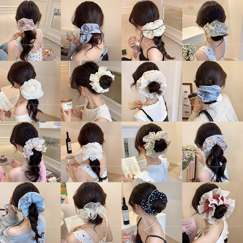 สไตล์เกาหลีหวานโบว์ดอกไม้ Scrunchy ผูกผมลูกไม้ผูกผมเครื่องประดับผมอารมณ์