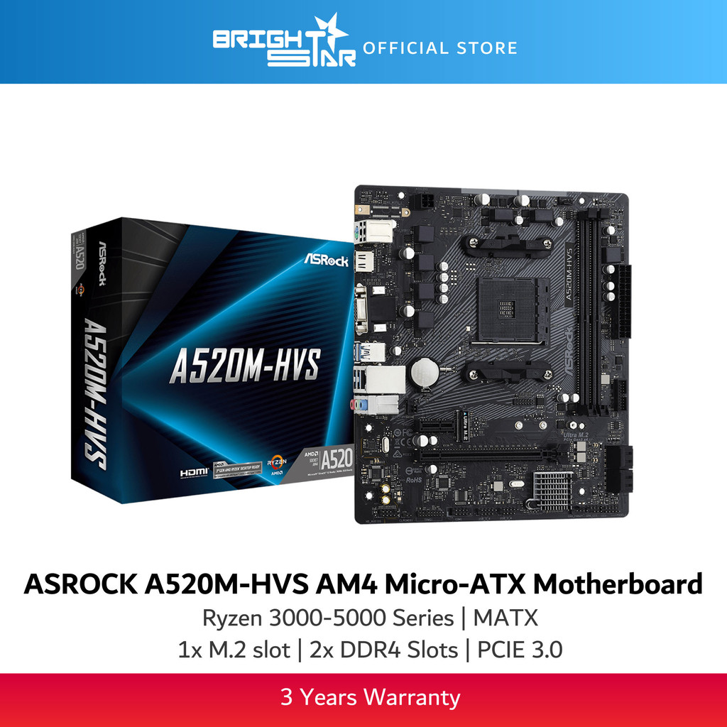 ASROCK A520M-HVS AM4 เมนบอร์ด Micro-ATX