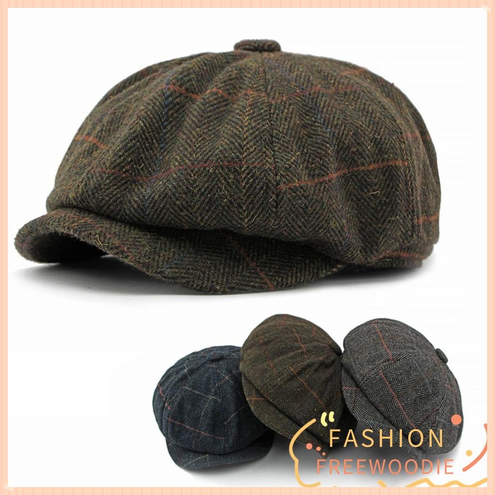 FREEWOODIE Retro Newsboy Cap, Herringbone Pattern Flat Design Beret Cap, Casual แปดเหลี่ยมรูปร่าง Retro สไตล์หนาอบอุ่นแปดเหลี่ยมหมวกผู้ชายสวมใส่