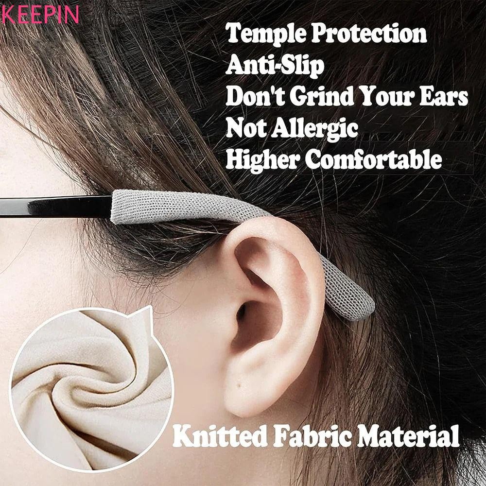 KEEPIN ฝาครอบขาแว่นตา กันลื่น Anti-drop Easy Fixing แผ่นรองหูฟังแว่นตา ขาสบาย นุ่ม ยืดหยุ่นสูง