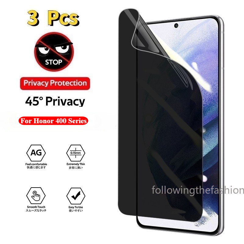 3 ชิ้น Anti-Spy ด้านหน้า Hydrogel ฟิล์มสําหรับ Honpr 400 Pro 5G 2025 honor 400 300 200 Pro Lite 4G 5G ป้องกันหน้าจอฟิล์มไฮดรอลิกนุ่ม HD Clear View คลุมทั้งหมดนาโนเคลือบป้องกัน