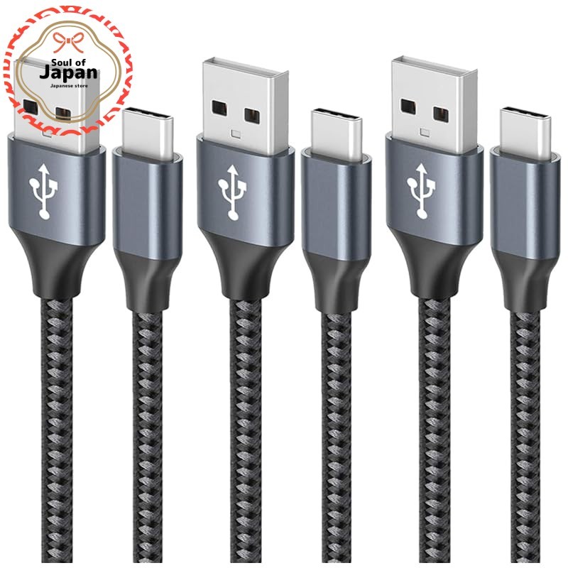 USB Type C Cable 【3-Pack 1m/1m/2m】3A Fast Charging c Type QuickCharge3.0 Compatible High-Speed Data 