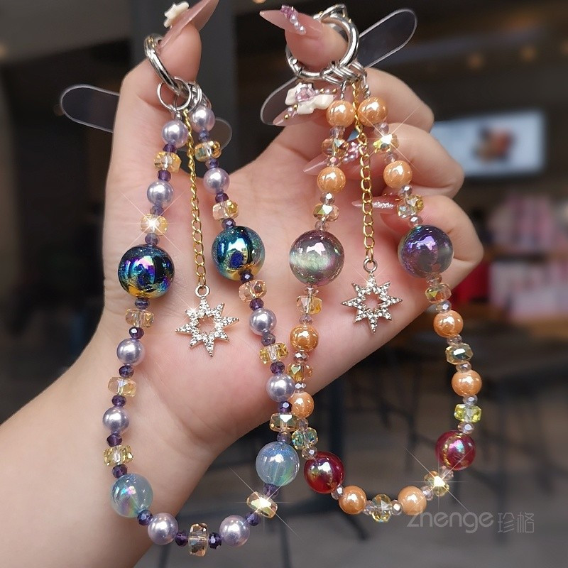 ความรู้สึก หรูหราเชือกคล้องโทรศัพท์มือถือ ห่วงโซ่คริสตัล มือลูกปัดข้อมือโซ่ โทรศัพท์มือถือรุ่น สากล แบบพกพา ต่อต้าน-ลอส แขวนเครื่องประ