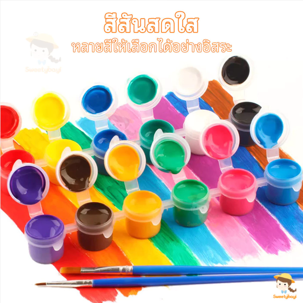 SWEETYBAYI สีอคริลิค ง่ายต่อการพกพา สีน้ำ acrylic paint set สีโปสเตอร์ สี 6 สี/สี 12 สี thumbnail 5