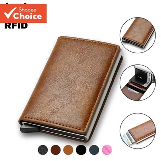 ANTI Rfid ผู้ถือบัตรเครดิต Slim หนัง Minimalist กระเป๋าสตางค์คริสต์มาสของขวัญสําหรับชายธุรกิจการเดินทาง