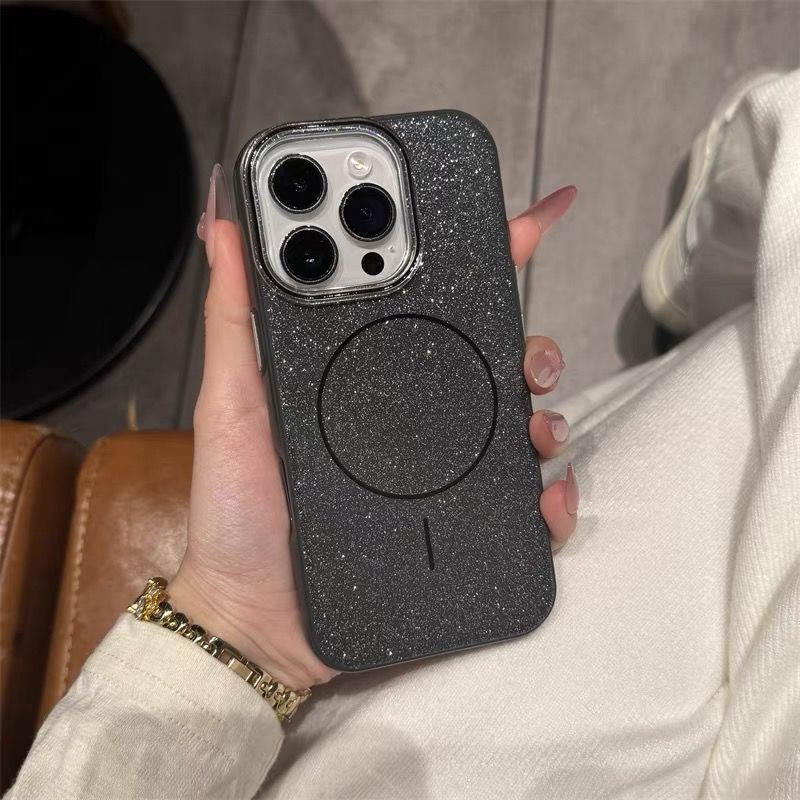 เคสโทรศัพท์ชาร์จไร้สายแม่เหล็กแบบกลิตเตอร์ เคสอะคริลิคกันกระแทกแข็ง เข้ากันได้กับ iPhone 16 15 14 13 12 11 Pro Max X XR XS max 14 15 16 plus