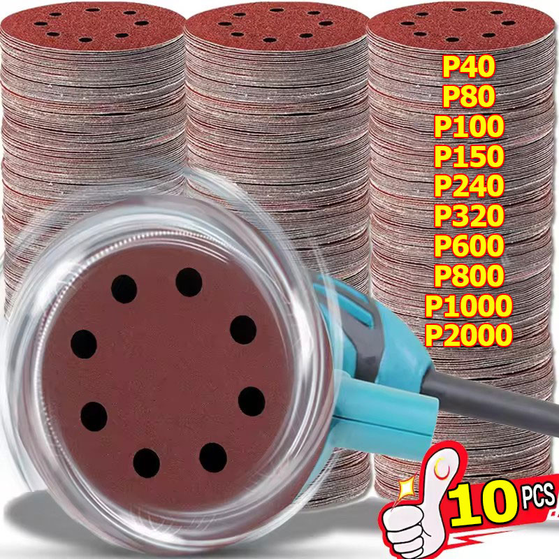 10 ชิ้น 40Grit-2000Grit แผ่นขัดอเนกประสงค์ / แผ่นกระดาษขัดกลม 8 หลุม