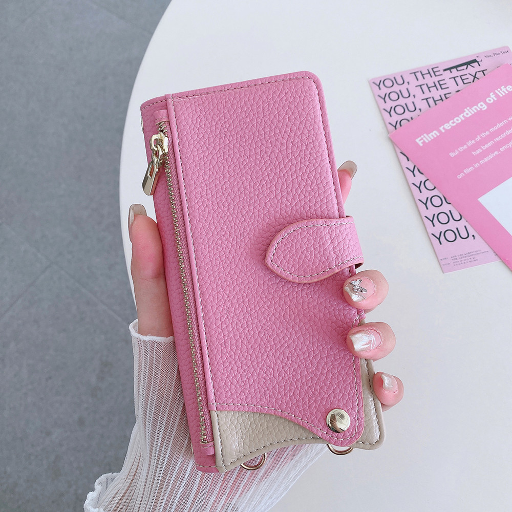 สําหรับ OPPO Reno 14F 14 Pro 5G กระเป๋าสตางค์หนังพร้อมสายคล้องไหล่โลหะช่องเสียบการ์ดกระจกขนาดเล็ก