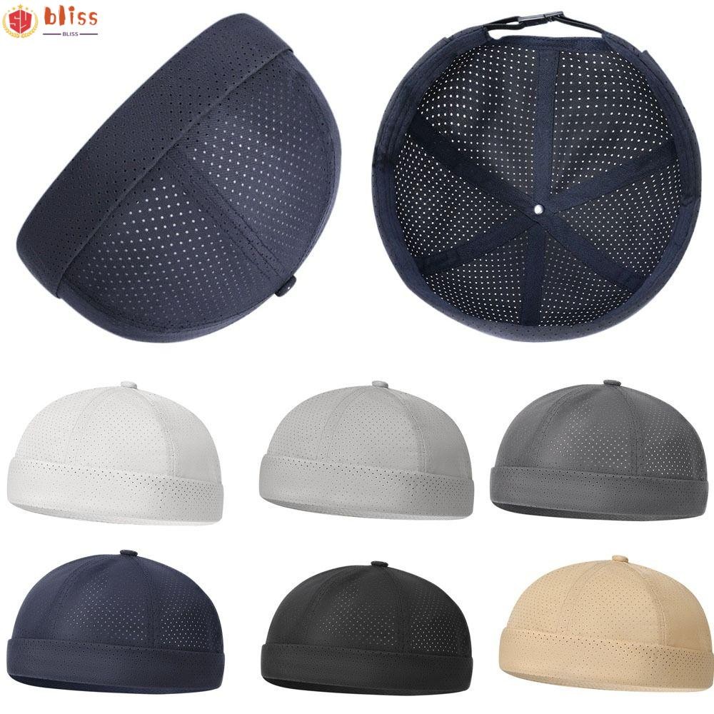 BLLISS หมวกตาข่าย หมวก Docker แบบไม่มีปีกปรับได้แห้งเร็ว กะโหลกศีรษะสีทึบระบายอากาศย้อนยุคสบาย ๆ