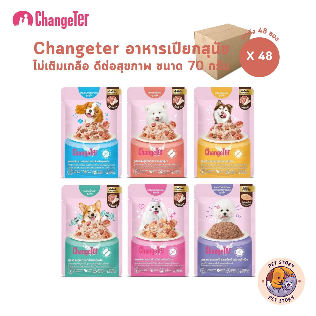 Changeter Marble Beef [ยกลัง 48 ซอง] อาหารเปียกสุนัข ไม่ทำร้ายไต ไม่เติมเกลือ เพื่อสุขภาพ ขนาด 70 กร