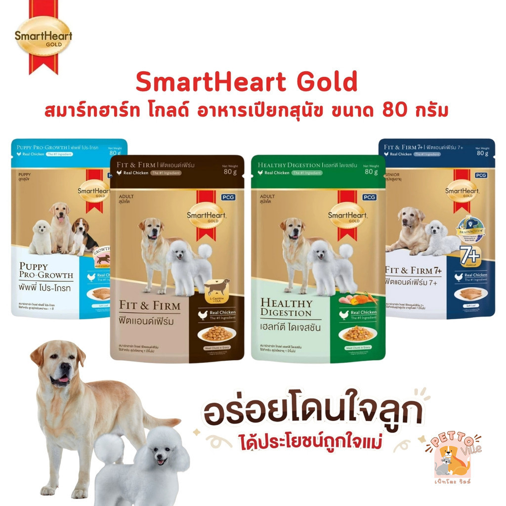 SmartHeart Gold อาหารเปียกสุนัข สมาร์ทฮาร์ท โกลด์ เพาช์ แบบซอง ขนาด 80 กรัม
